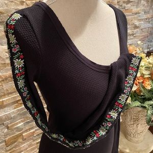 Free People Embroidered Long Sleeves Top